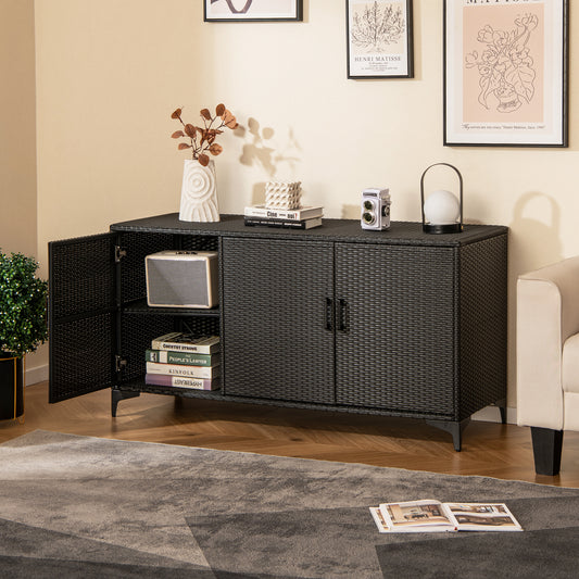 84 Gallon Patio Wicker Deck Box, 3-Door PE Rattan Storage Container, Black Sheds & Outdoor Storage Black at Gallery Canada