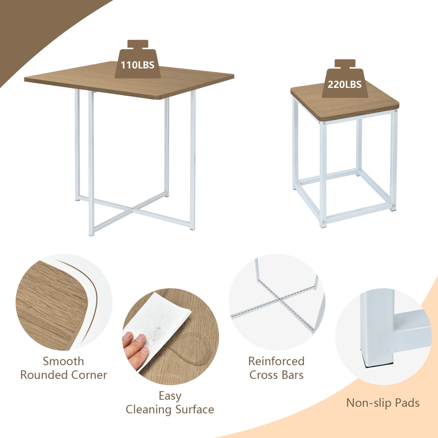 5 Piece Metal Frame Dining Set, Compact Table, 4 Stools, Natural Dining Room Sets at Gallery Canada