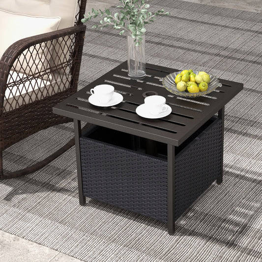 Outdoor Patio Rattan Wicker Steel Side Deck Table, Black Patio Tables Black at Gallery Canada