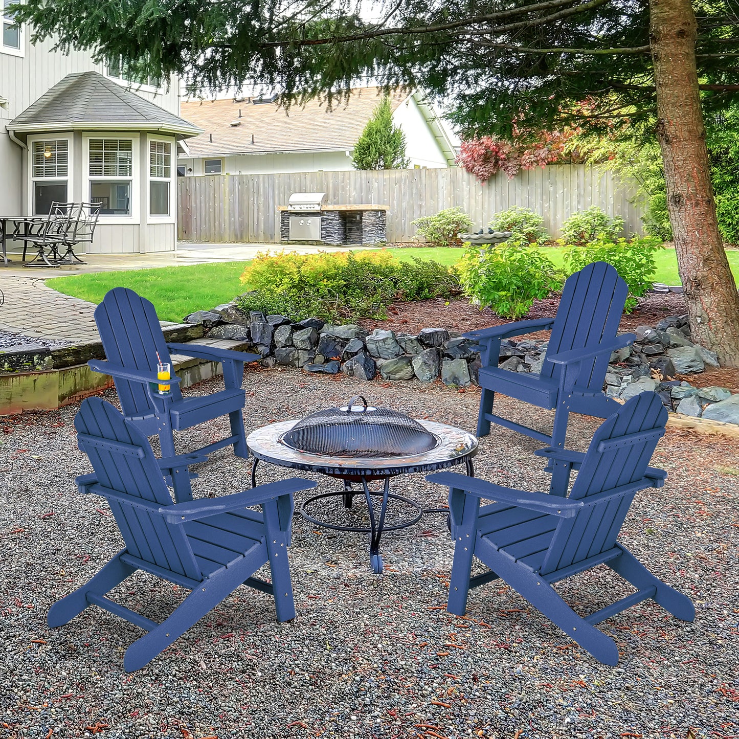 Outdoor Adirondack Chair With Built-In Cup Holder, Navy Adirondack Chairs at Gallery Canada