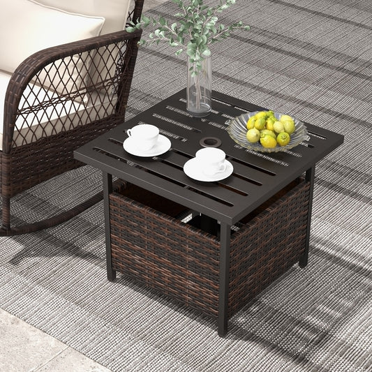 Outdoor Patio Rattan Wicker Steel Side Table, Brown Patio Tables Brown at Gallery Canada