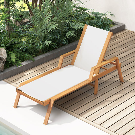 Patio Chaise Lounge Chair with Armrests and Fabric Seat for Backyard, White Outdoor Chaise Lounges White at Gallery Canada