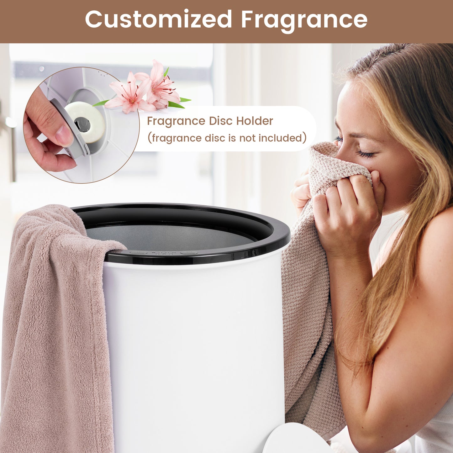 23L Large Luxury Bucket-Style Towel Warmer with Fragrant Disc Holder, Black Dryers at Gallery Canada