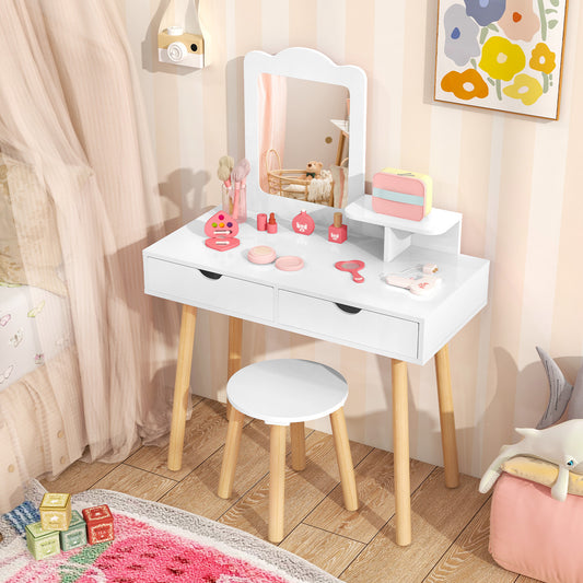 Kid Vanity Table Chair Set, Mirror, 2 Large Storage Drawers, White Kids Vanities White at Gallery Canada