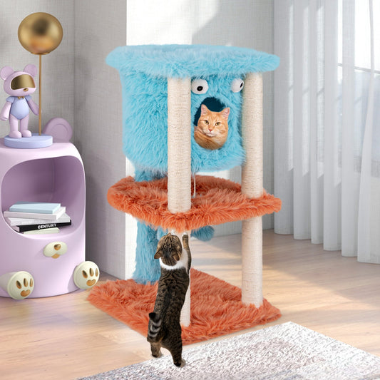 Monster Cat Tower, Private Condo, Soft Plush, Blue