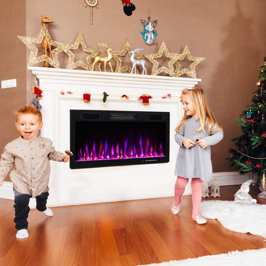 Electric Fireplace, 40 Inches, Recessed Wall Mount, Black Fireplaces Black at Gallery Canada