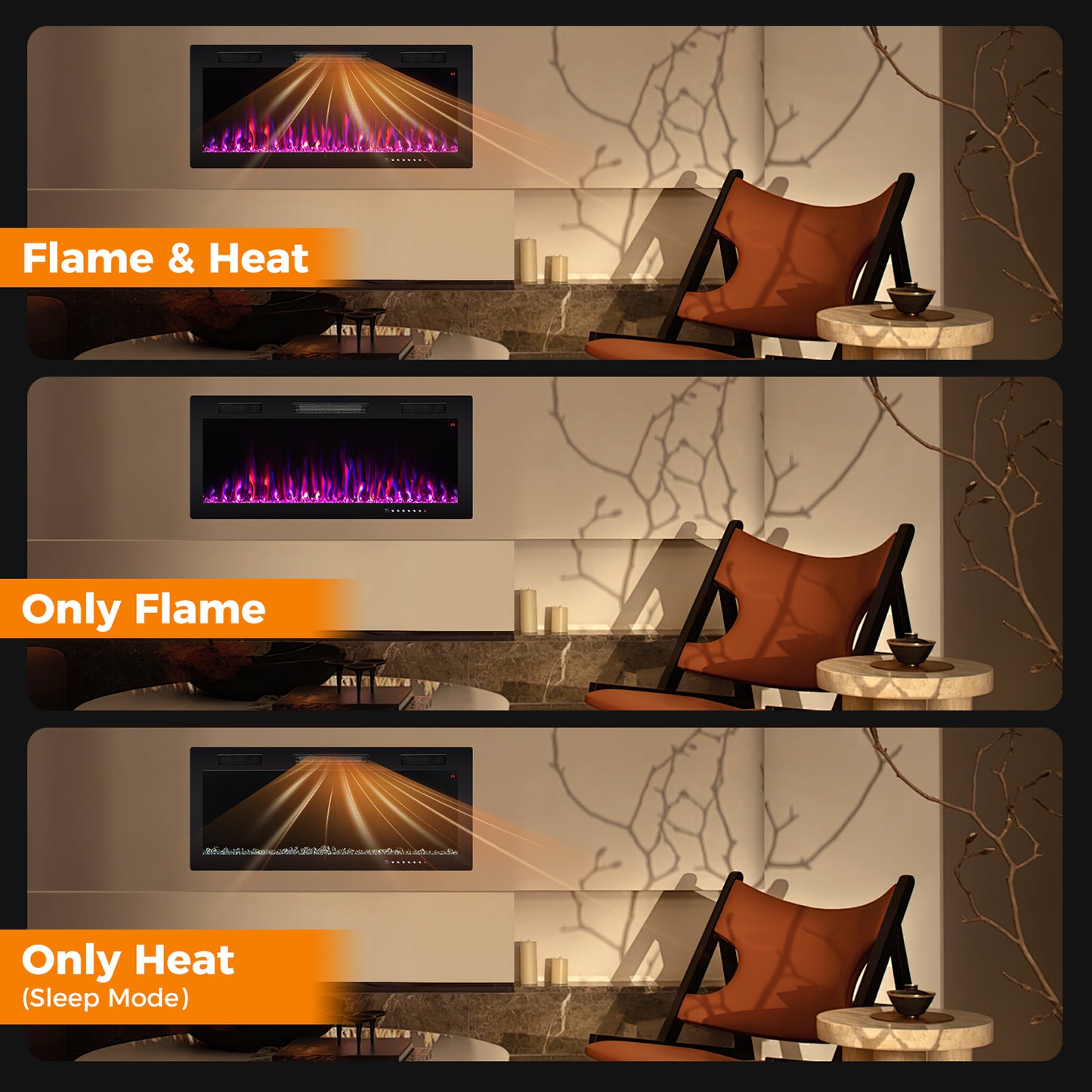 Electric Fireplace, 40 Inches, Recessed Wall Mount, Black Fireplaces at Gallery Canada