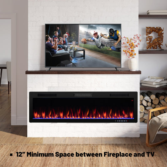 Electric Fireplace, 40/50/60 Inches, Recessed Wall Mounted, 2' x 6' Stud, Black Fireplaces Black at Gallery Canada