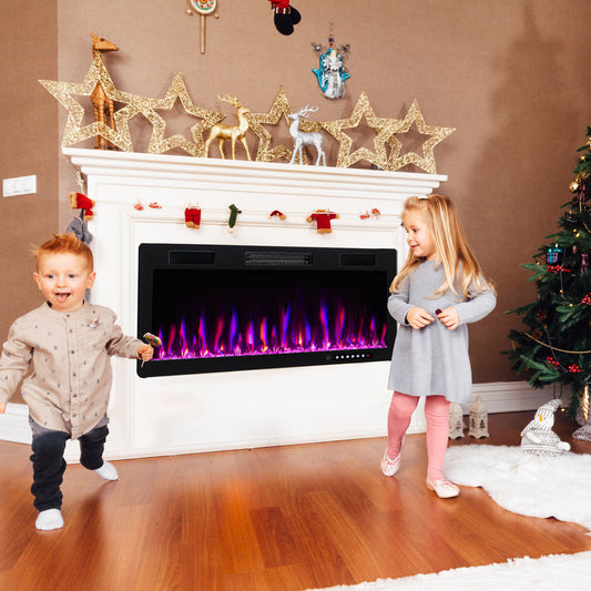 Electric Fireplace, 50 Inches, Recessed Wall Mounted, Black Fireplaces Black at Gallery Canada