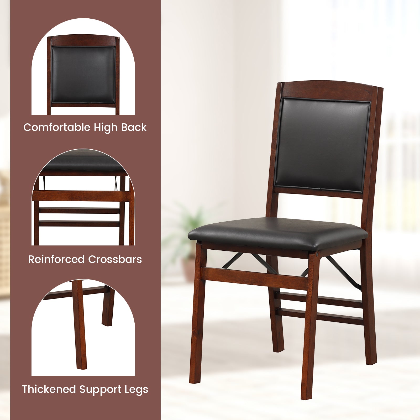 Set of 2 Folding Dining Chairs with Padded Seat and High Backrest, Brown Dining Chairs at Gallery Canada