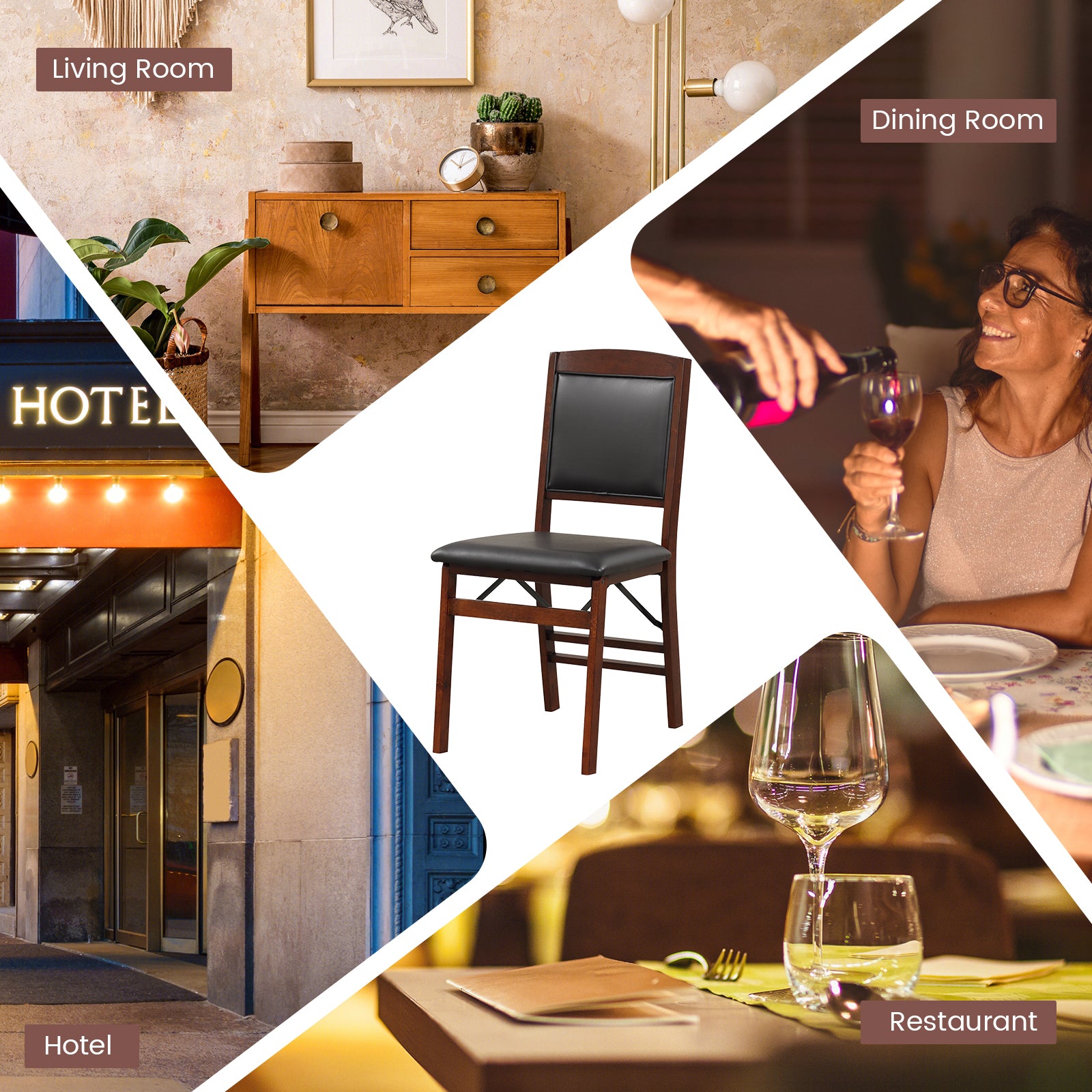 Set of 2 Folding Dining Chairs with Padded Seat and High Backrest, Brown Dining Chairs at Gallery Canada