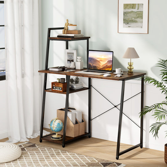 Computer Desk With Shelves, 3-Tier Storage Bookshelf, Brown Writing Desks Brown at Gallery Canada