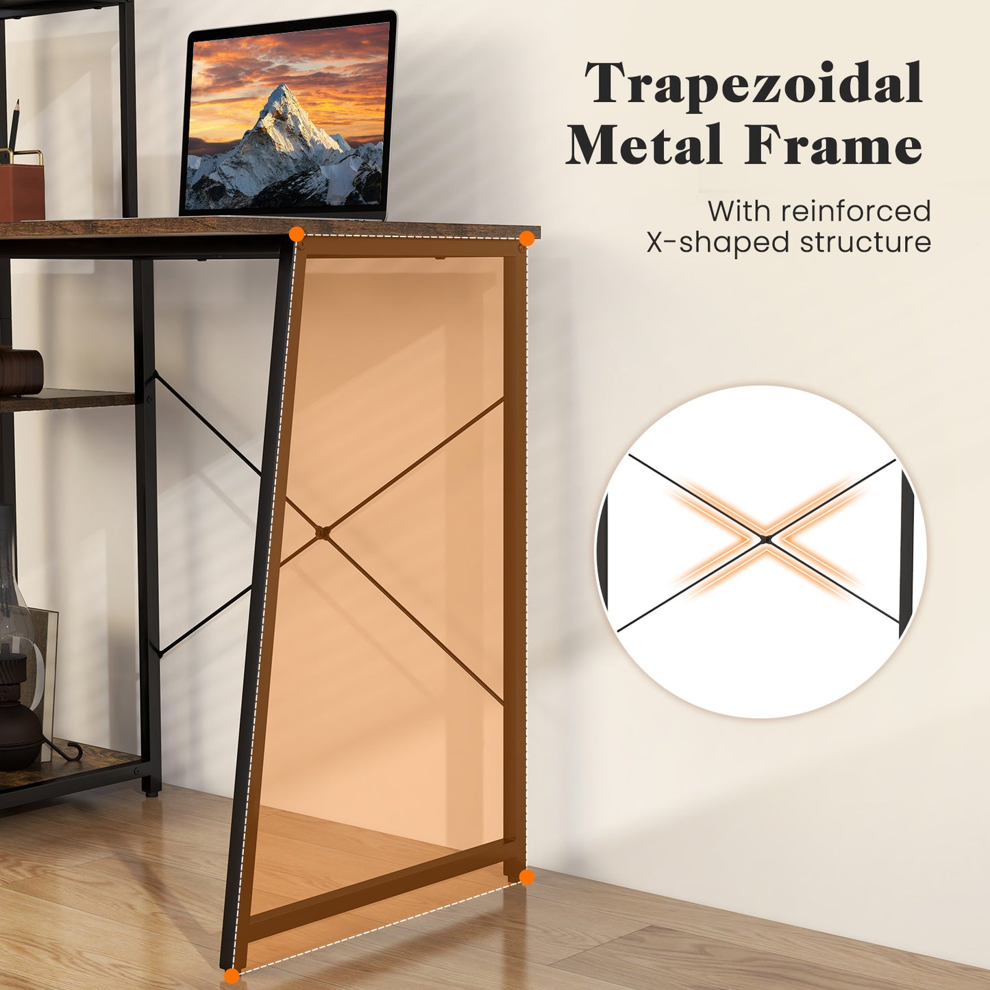 Computer Desk with Shelves and 3-Tier Storage Bookshelf, Brown Writing Desks at Gallery Canada