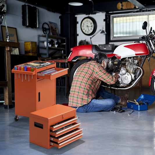 2-In-1 Rolling Tool Chest, 5 Sliding Lockable Drawers, Orange Garages Orange at Gallery Canada