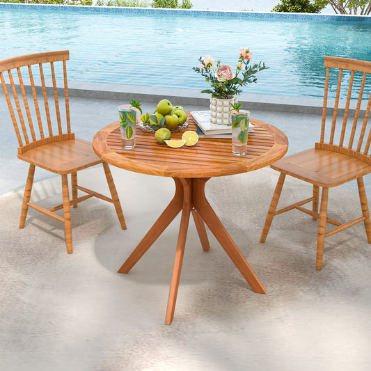 35.5 Inch Wood Dining Table, Slatted Tabletop, Curved Legs Patio Dining Tables Options at Gallery Canada