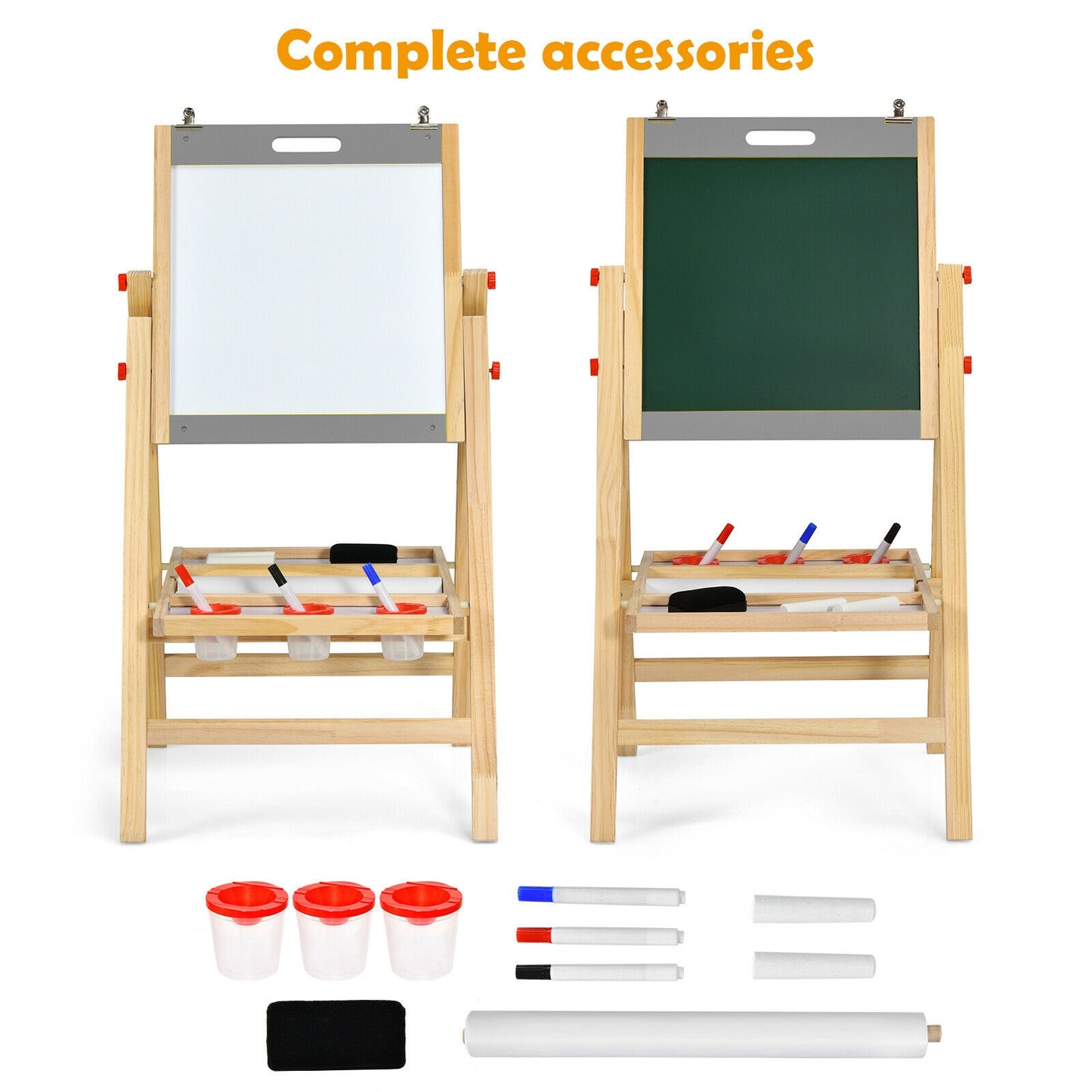 Kids Art Easel With Paper Roll, Double Sided Chalkboard And Whiteboard, Gray Art Easels at Gallery Canada