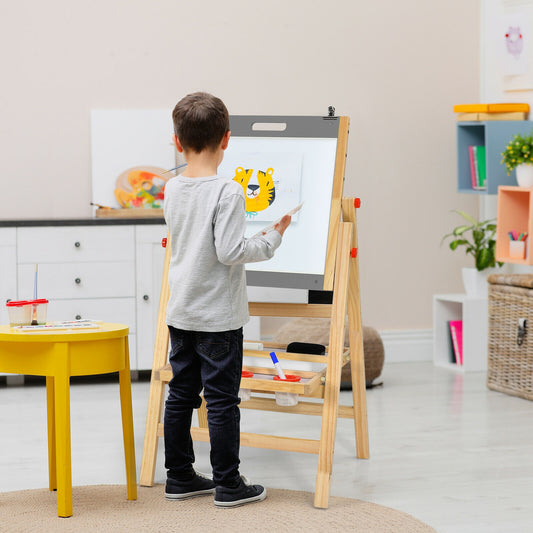Kids Art Easel With Paper Roll, Double Sided Chalkboard And Whiteboard, Gray Art Easels Gray at Gallery Canada