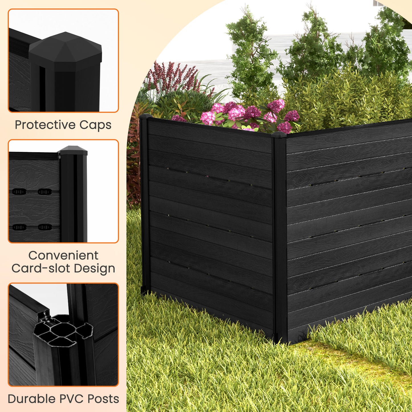 Outdoor Privacy Fence Screen, 5 Ground Stakes, Garden Yard Patio, Black Decorative Fencing & Flooring at Gallery Canada