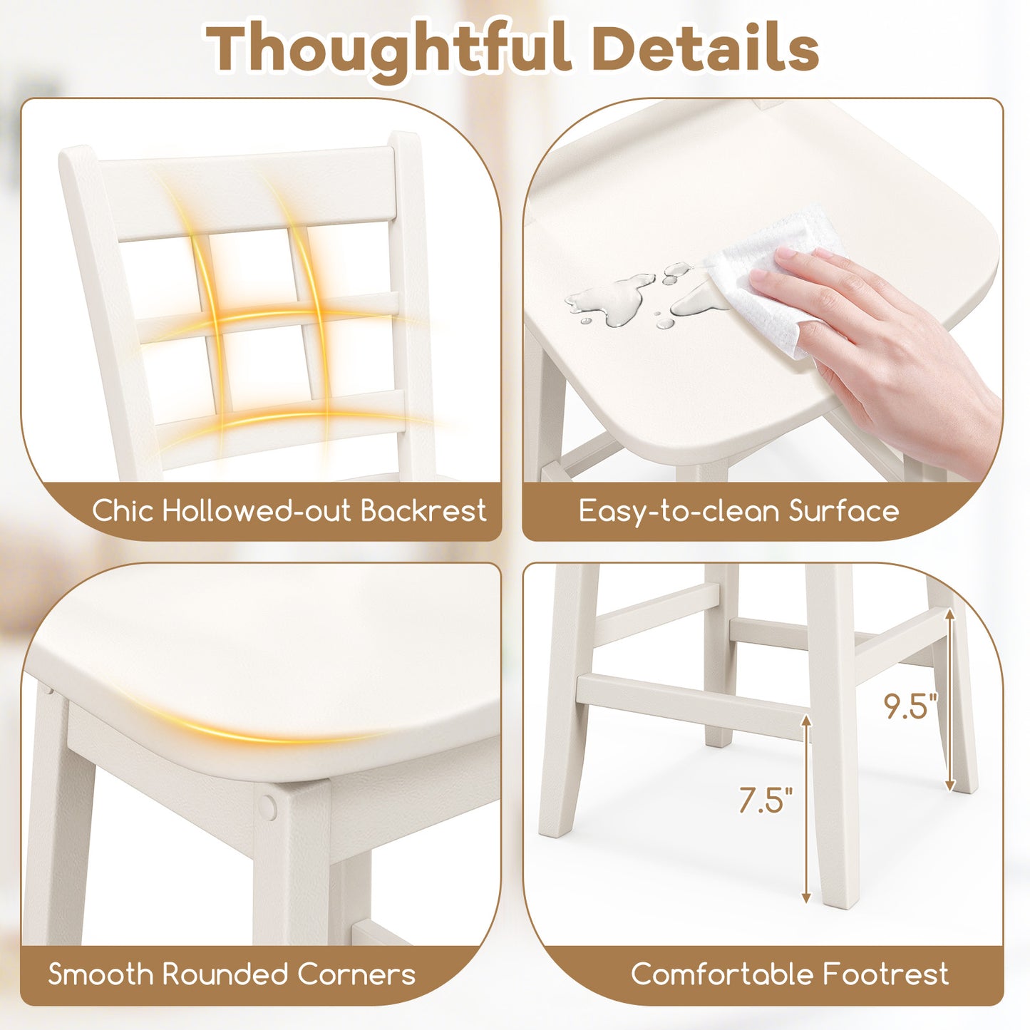 Counter Height Barstools Set of 2 with 6-Grid Hollow Back and Seat, White Bar Stools at Gallery Canada