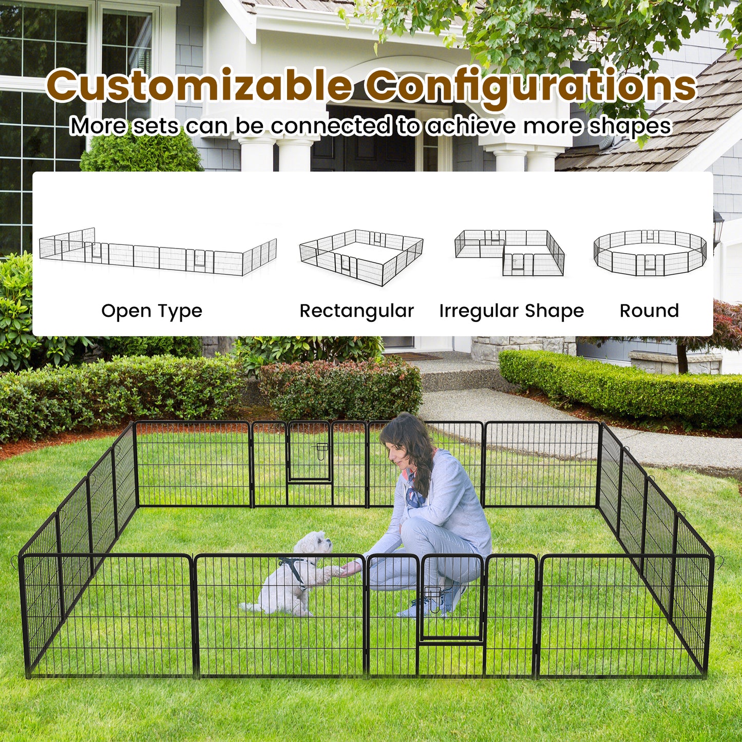 16 Panel 24/32/40 Inches Height Dog Playpen with Lock and Large Door-24 inches Pet Gate at Gallery Canada