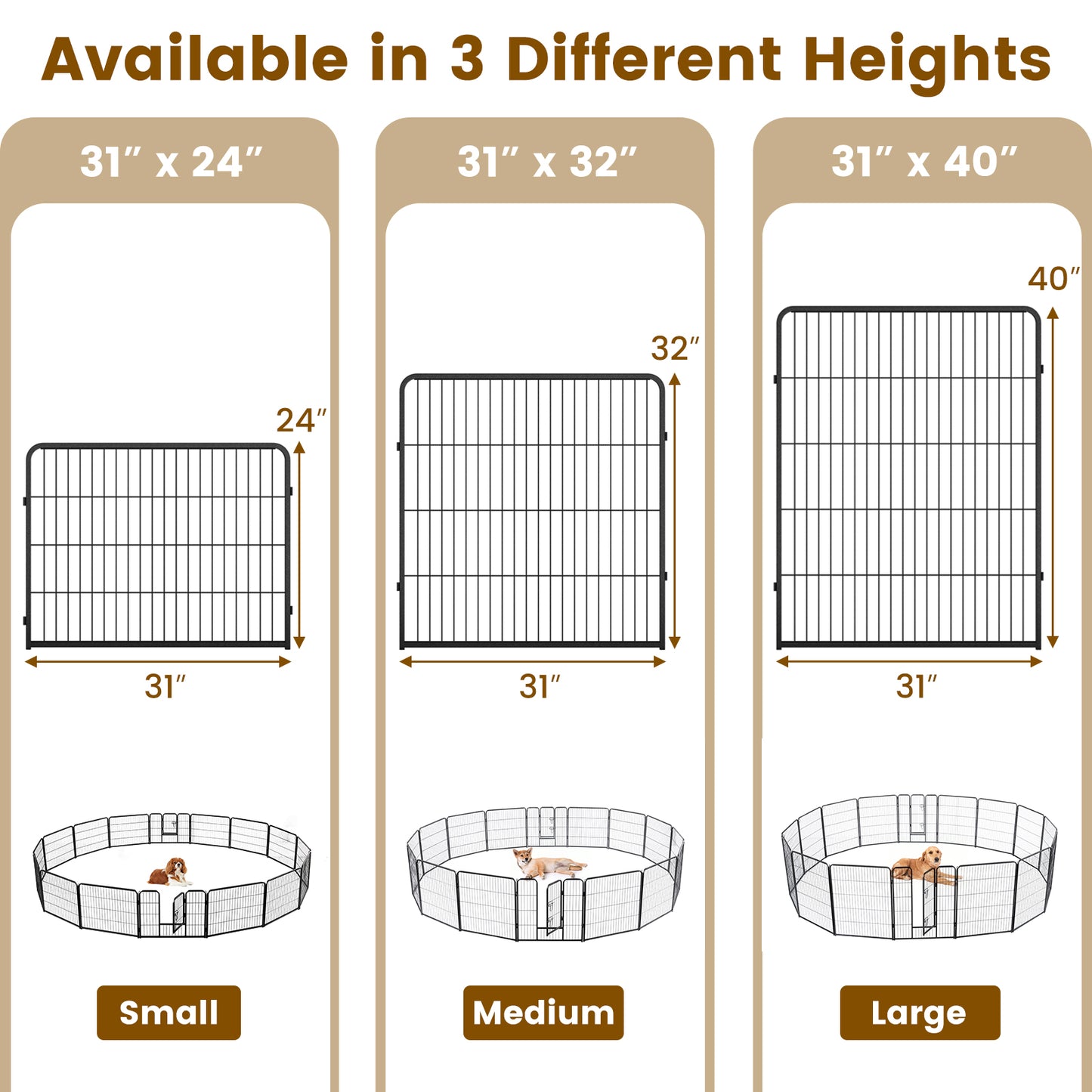 16 Panel 24/32/40 Inches Height Dog Playpen with Lock and Large Door-32 inches Pet Gate at Gallery Canada
