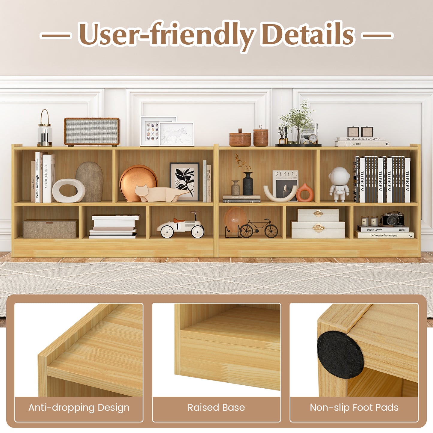 Kids 2-Shelf Bookcase, 5-Cube Wood Toy Storage Cabinet, Beige Kids Storage at Gallery Canada