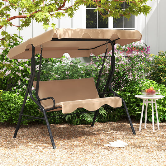 3 Seat Outdoor Patio Canopy Swing with Cushioned Steel Frame, Beige Porch Swings Beige at Gallery Canada