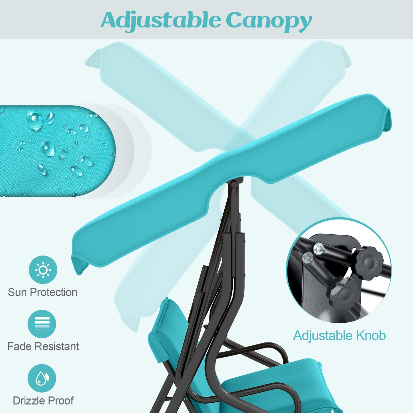 3 Seats Patio Swing Glider, Cushioned Steel Frame, Blue