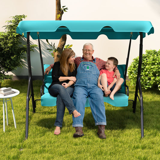 3 Seats Patio Swing Glider, Cushioned Steel Frame, Blue