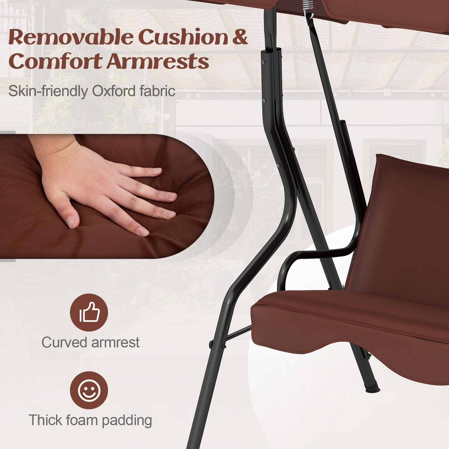 3 Seats Patio Canopy Swing, Brown Porch Swings at Gallery Canada