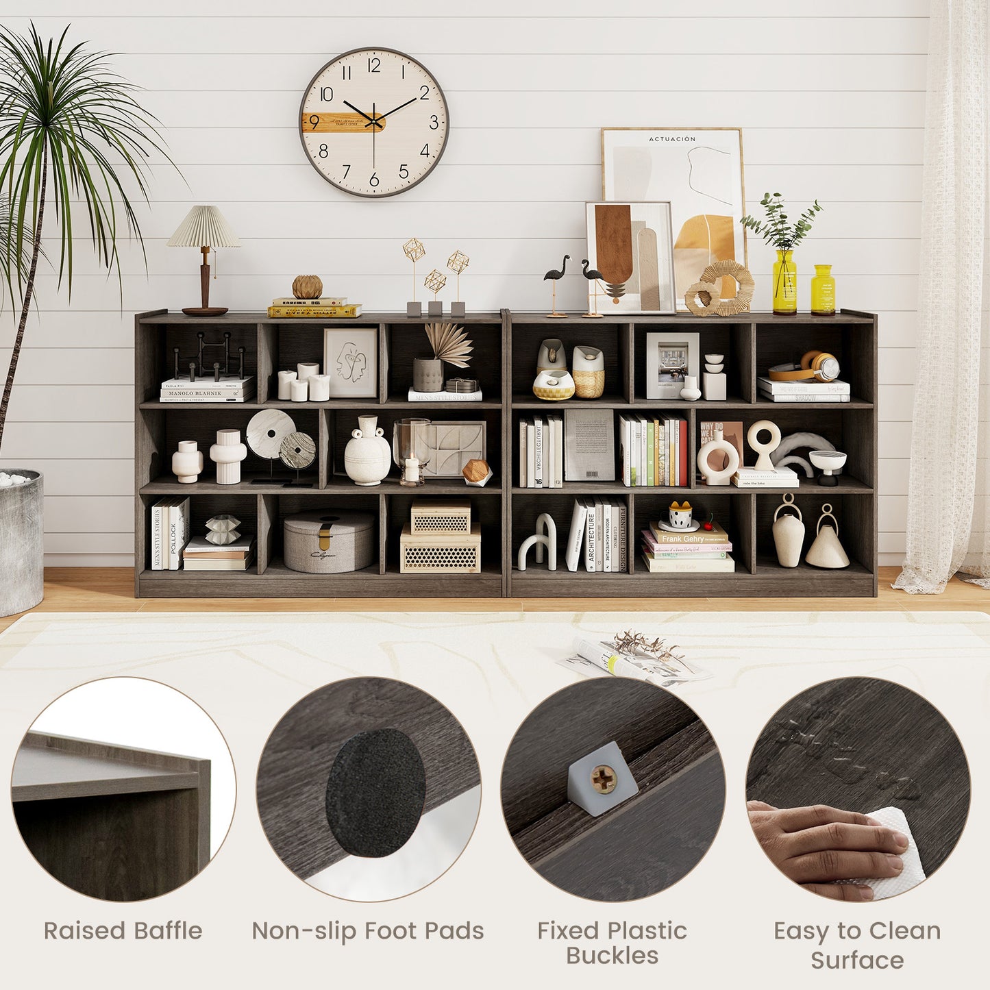 3-Tier 8-Cube Floor Standing Storage Shelves, Gray Bookcases at Gallery Canada