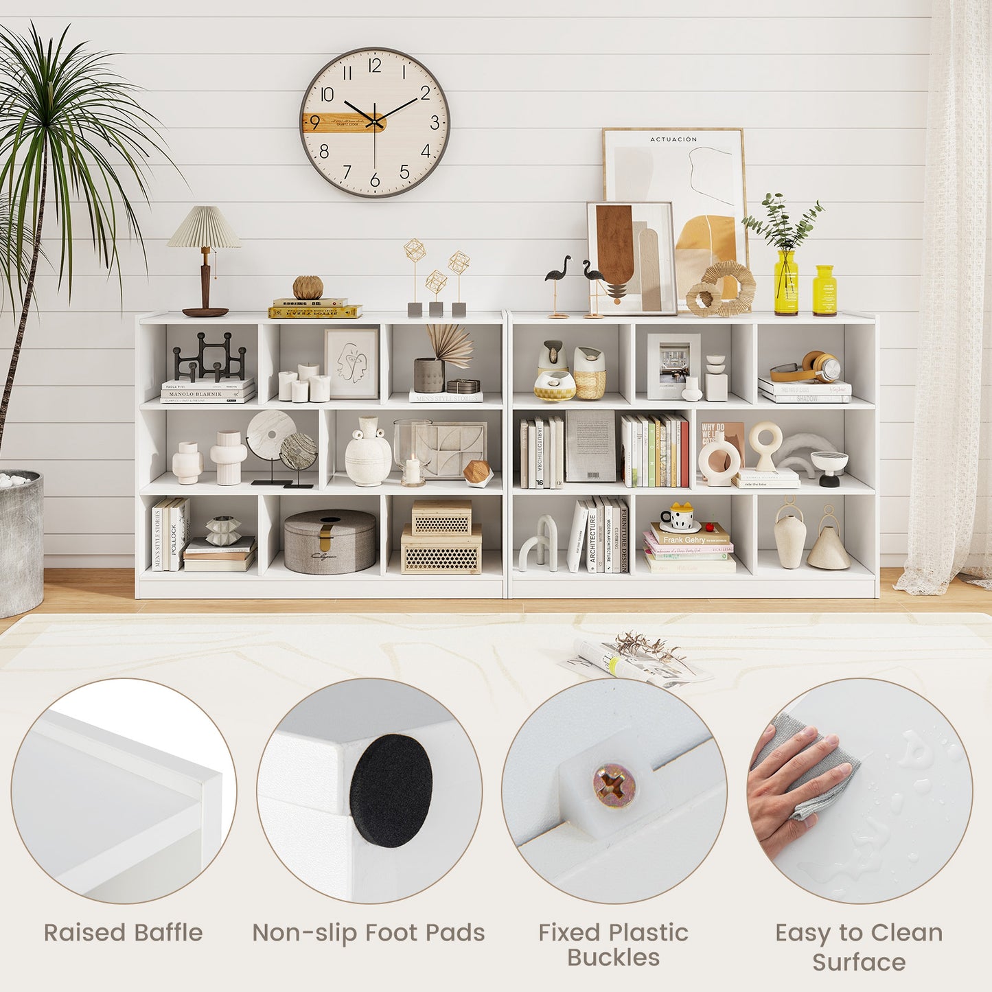 3-Tier 8-Cube Bookcase, Floor Standing Storage Shelves, White Bookcases at Gallery Canada
