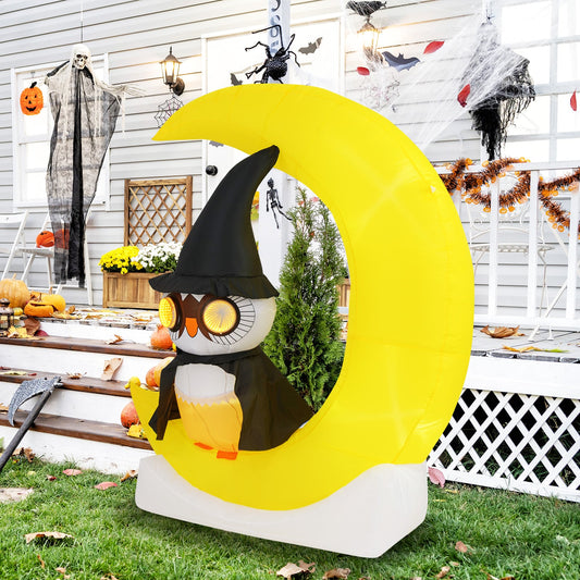 Inflatable Owl On Moon LED Halloween Decoration, Large Moon, Wizard Owl