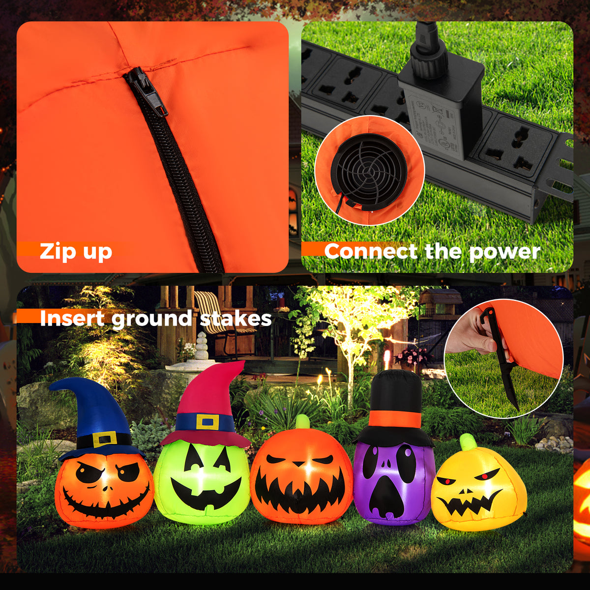 9 Feet Inflatable Pumpkin Patch, Built-in LED Lights, Witch Hats, Multicolor Halloween at Gallery Canada