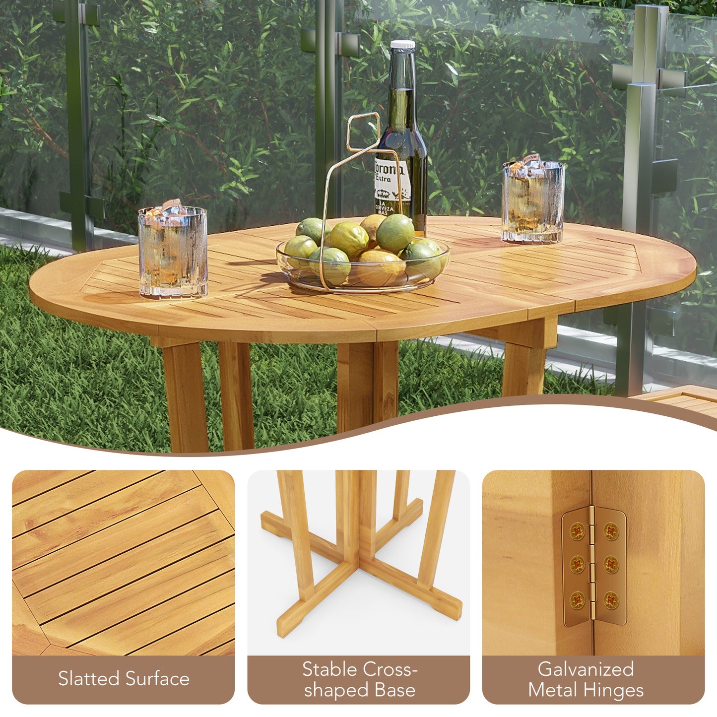 Outdoor Folding Bar Table with Oval Tabletop and Cross Base, Natural Patio Coffee Tables at Gallery Canada