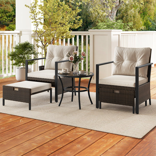 4 Piece Outdoor Furniture Set, Glass Coffee Table, White Patio Conversation Sets White at Gallery Canada