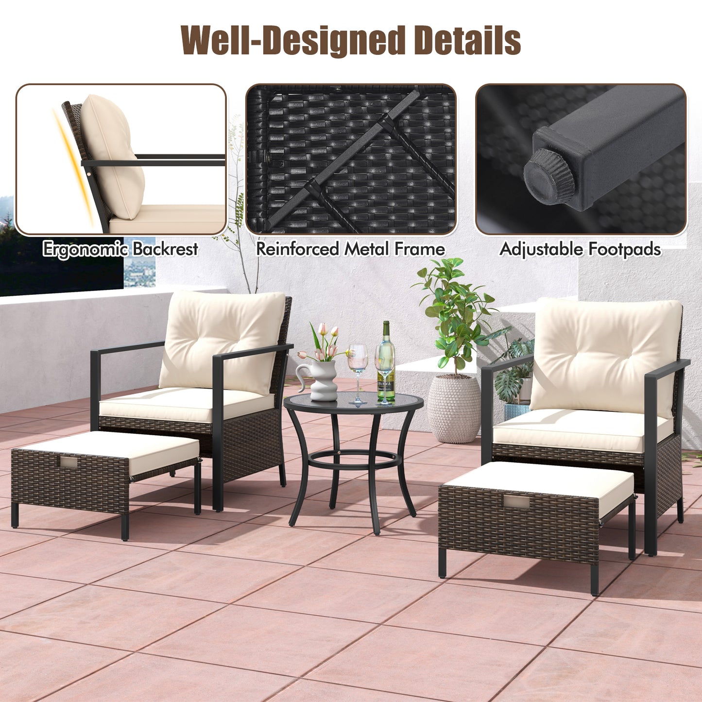 4 Piece Outdoor Furniture Set with Glass Topped Coffee Table, White Patio Conversation Sets at Gallery Canada