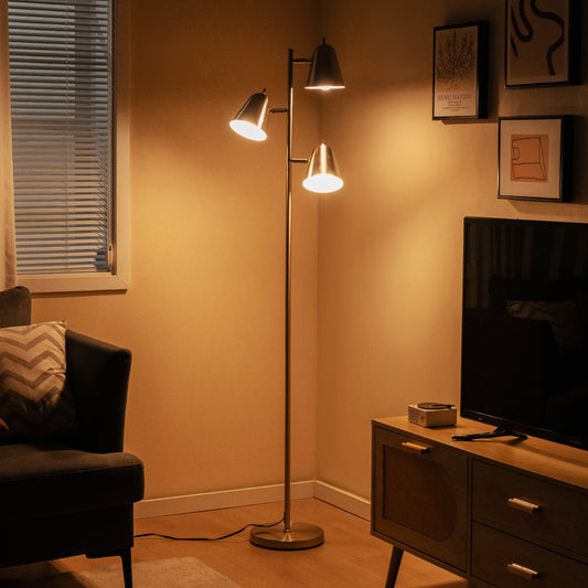 64 Inch 3-Light LED Floor Lamp, Living Room Bedroom, Silver Table & Floor Lamps Silver at Gallery Canada
