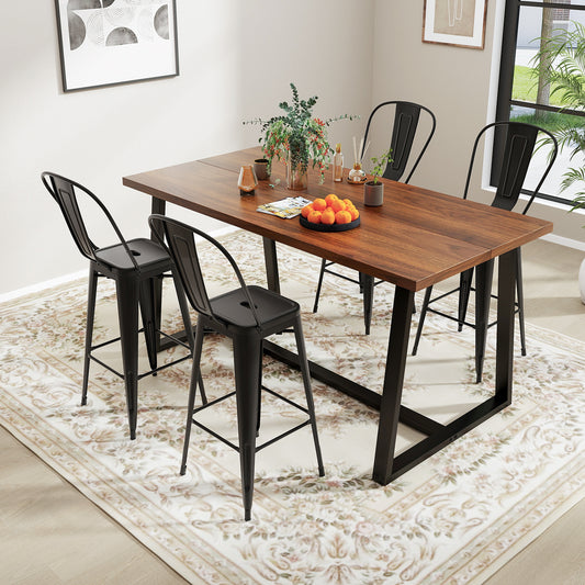 Set of 4 Bar Height Chairs Stackable Metal Bar Stools with Removable Backrest, Black Bar Stools Black at Gallery Canada