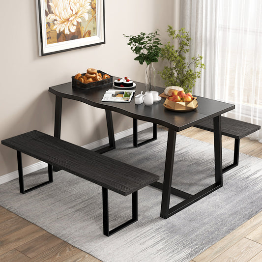 63" Large Dining Table, Wavy Edge, Heavy-Duty Metal Frame, Black Dining Tables Black at Gallery Canada