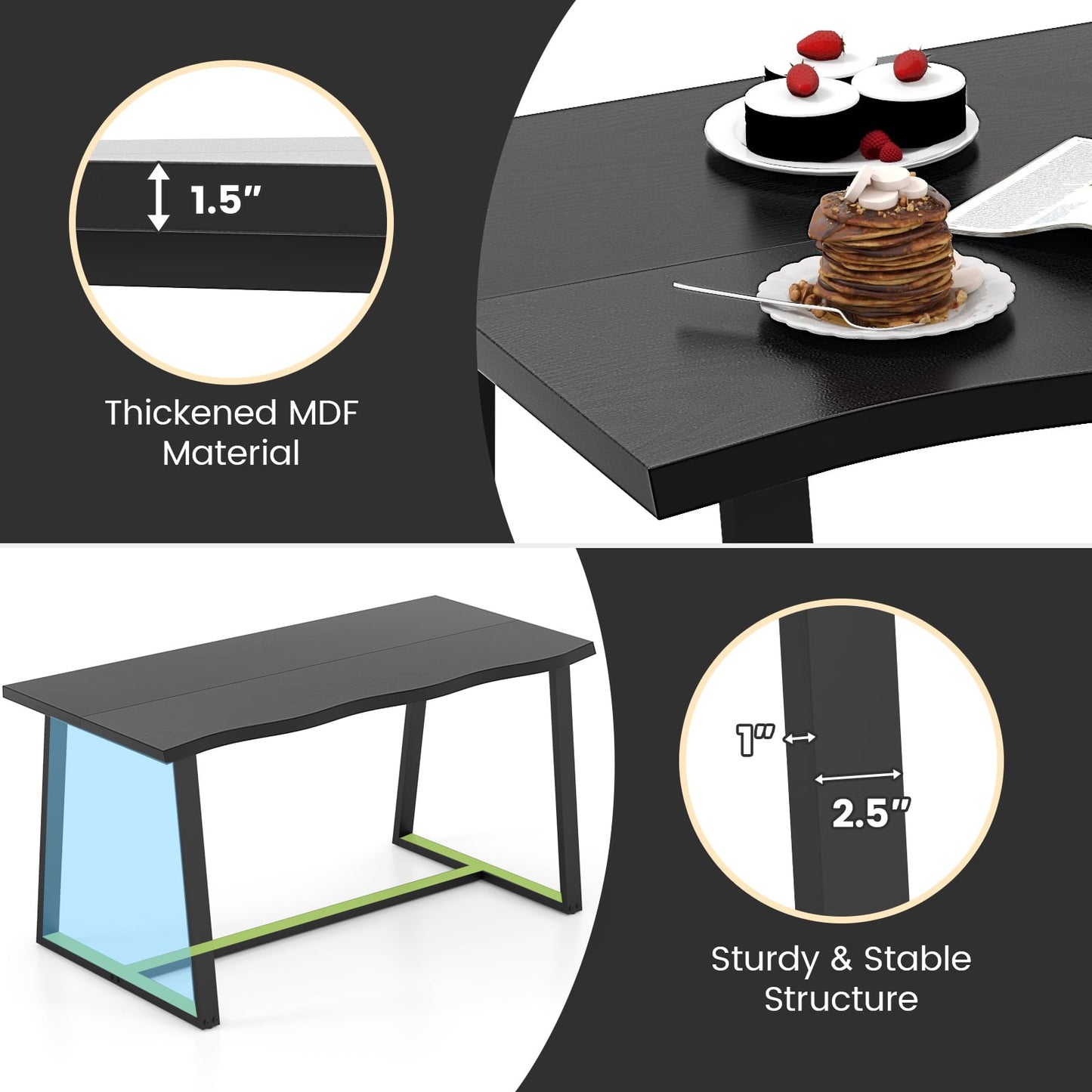 63" Large Dining Table, Wavy Edge, Heavy-Duty Metal Frame, Black Dining Tables at Gallery Canada