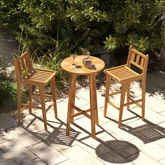 30 Inch Teak Wood Bar Chair, Footrest Backrest, Natural Patio Bar Furniture Natural at Gallery Canada