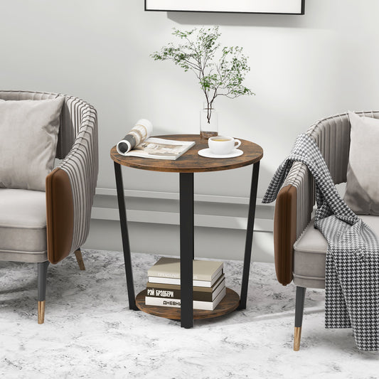 2-Tier Round End Table, Storage Shelf, Metal Frame, Brown End & Side Tables Brown at Gallery Canada