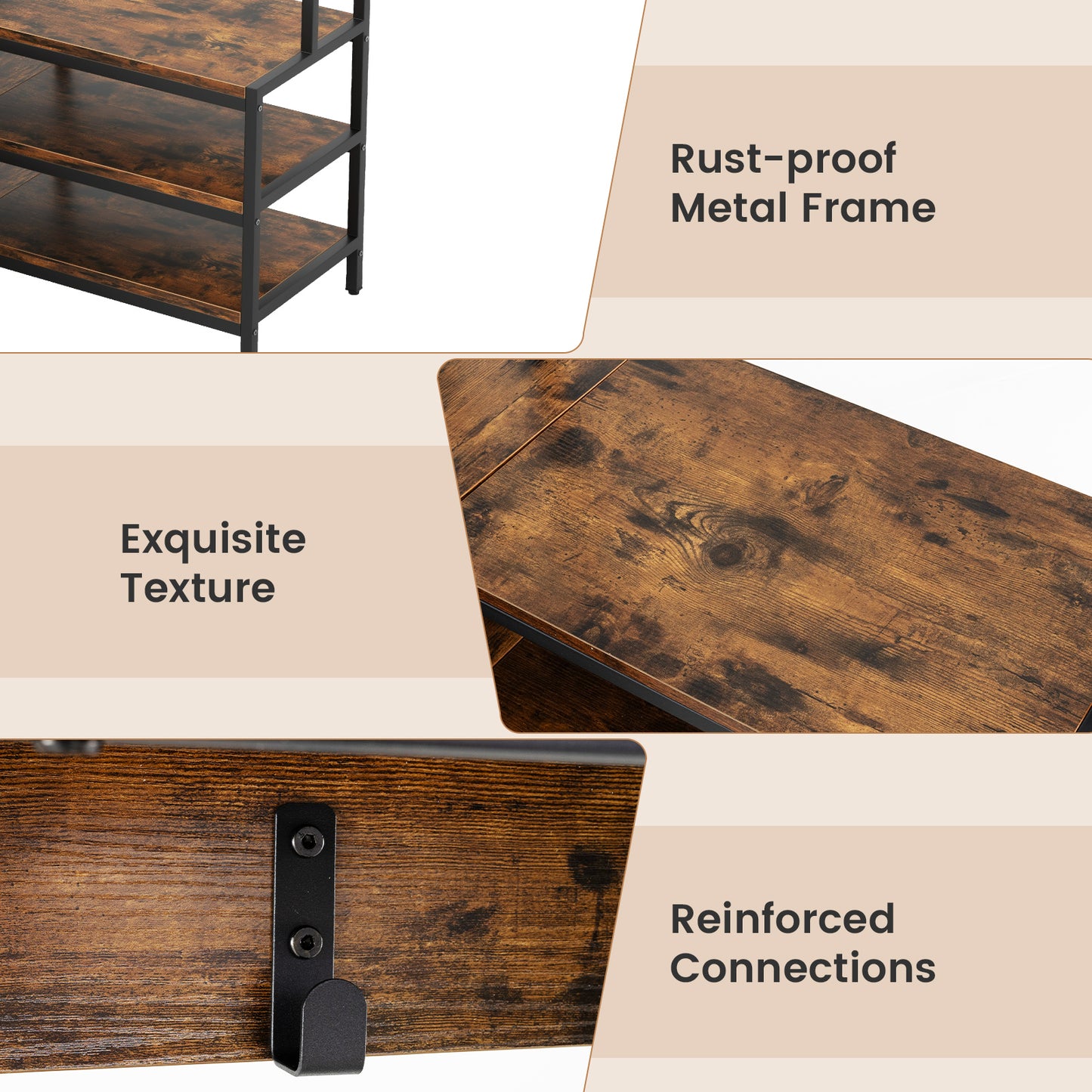 Corner Garment Rack with Open Shelves and 7 Hooks Shoe Bench, Rustic Brown Cabinets & Chests at Gallery Canada