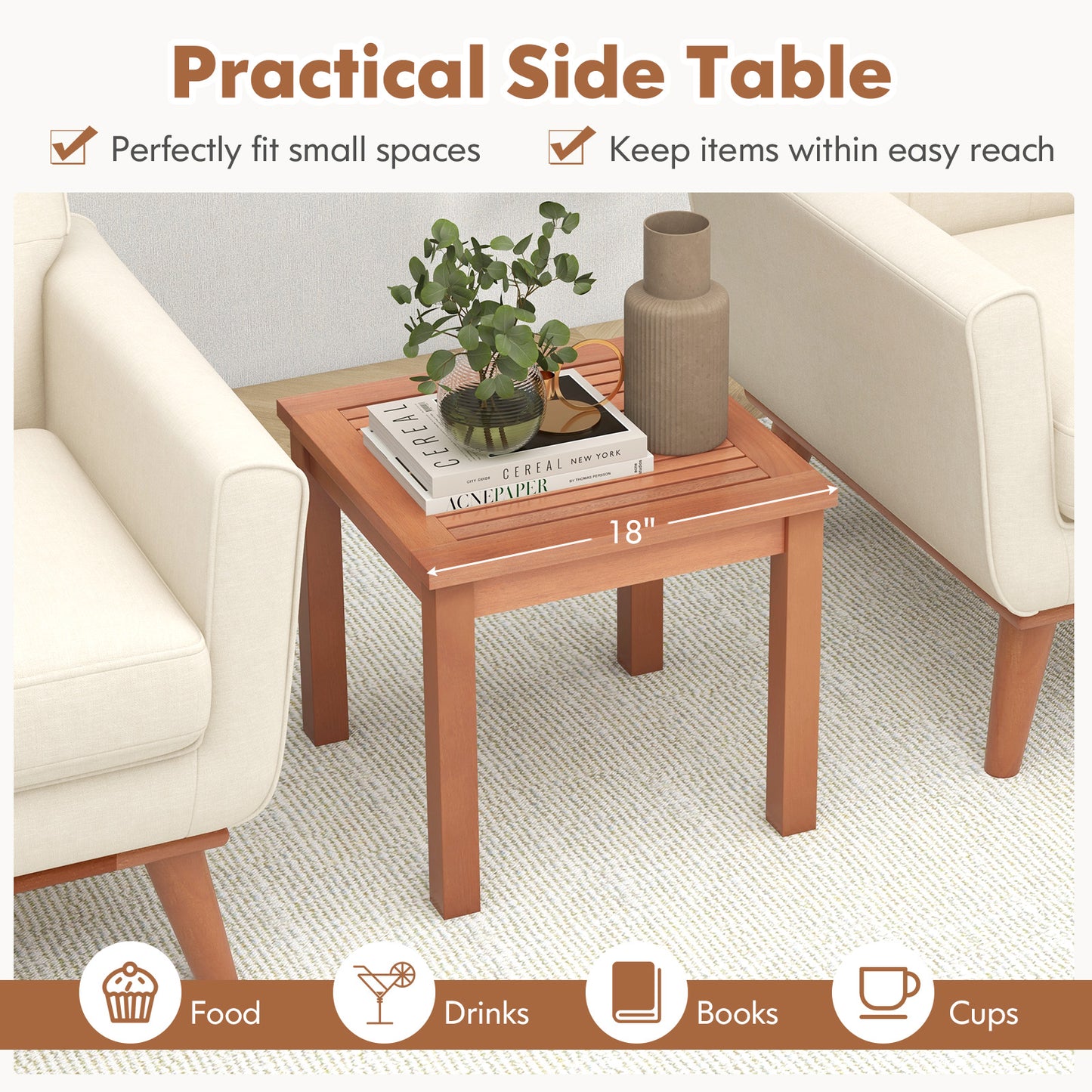 18 Inch Square End Outdoor Adirondack Side Table, Orange Patio Coffee Tables at Gallery Canada