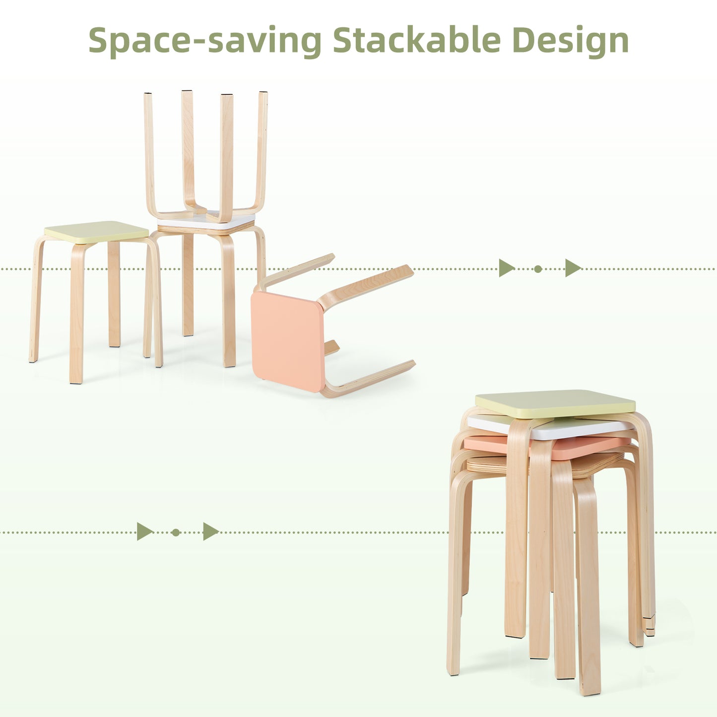 Set Of 4 Square Stools, With Anti-Slip Felt Mats, Multicolor Dining Chairs at Gallery Canada
