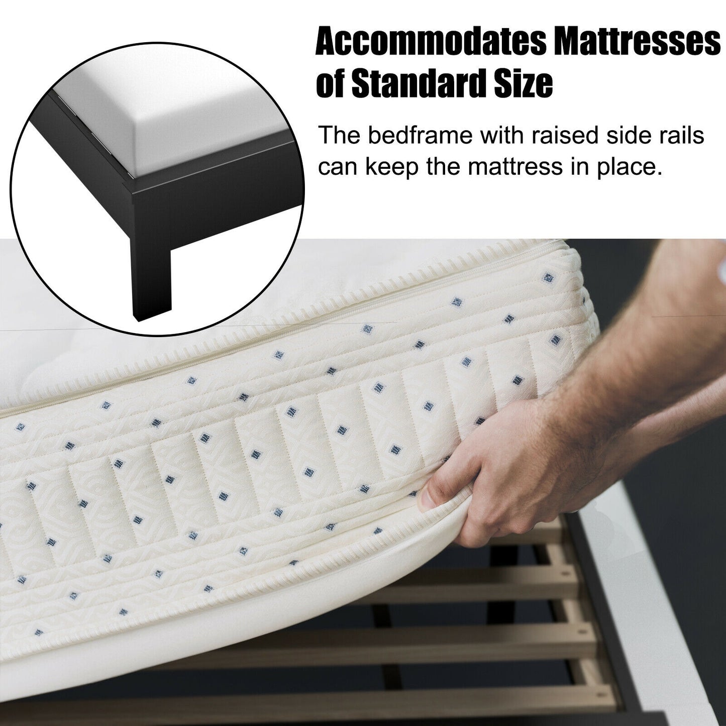 Queen Size Bed Frame, Platform Slat, High Headboard, Black Simple Bed Frame at Gallery Canada