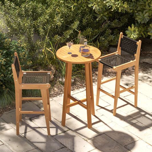 30 Inch Rattan Teak Wood Bar Stool, Backrest, Footrest Patio Bar Furniture Options at Gallery Canada