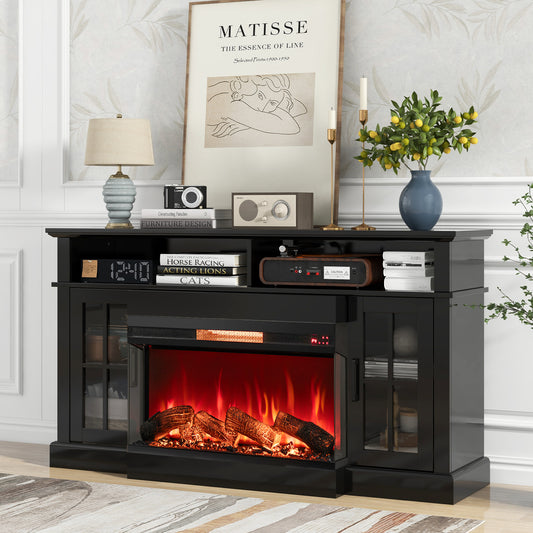 36 Inch 3-Sided 1500W Electric Fireplace, 7-Color Flame, Black Fireplaces Black at Gallery Canada