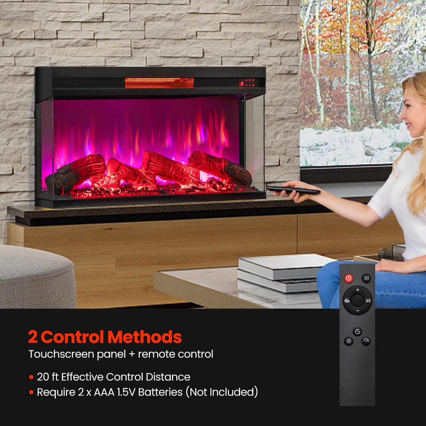 36 Inch 3-Sided 1500W Electric Fireplace with 7-Color Flame, Black Fireplaces at Gallery Canada